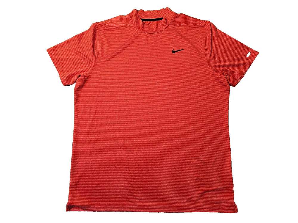 Nike Mens Dri-FIT Red Striped Tee Short Sleeve Mock Neck Shirt Size XL Golf